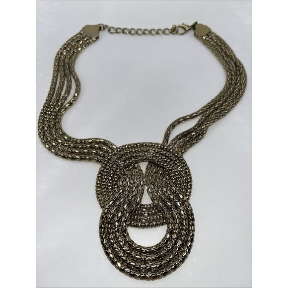 Express Necklace Antiqued Gold Tone Chunky Braided Statement Dramatic Sculptural - Picture 3 of 5
